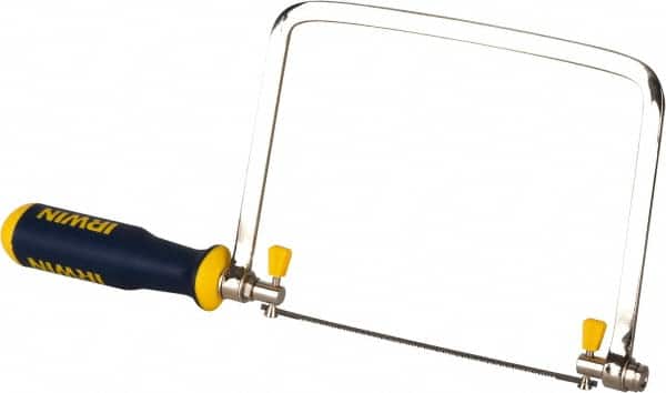 Irwin - 6-1/2" HSS Blade Coping Saw - 2-Part Polymer Handle, Triangular ProTouch, 13-3/16" OAL, 5-1/2" Throat Depth - Exact Tooling