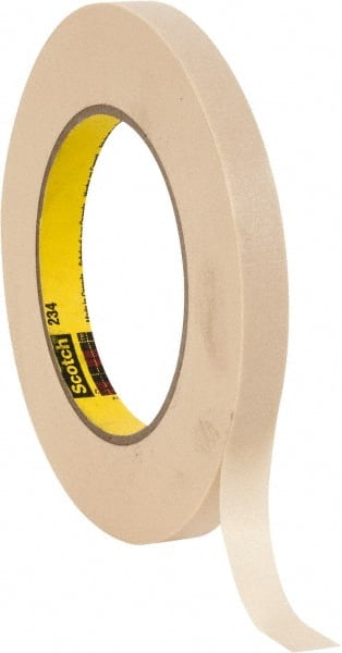 3M - 1/2" Wide x 60 Yd Long Tan Paper Masking Tape - Series 234, 5.9 mil Thick, 27 In/Lb Tensile Strength - Exact Tooling