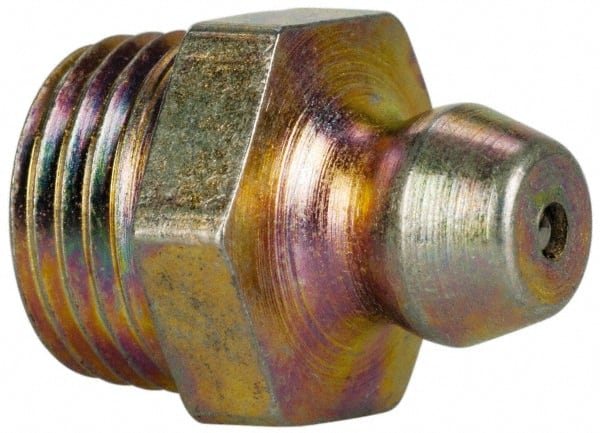 Value Collection - Straight Head Angle, 1/8 NPT Steel Thread-Forming Grease Fitting - 11.11mm Hex - Exact Tooling