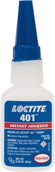 Loctite - 0.70 oz Bottle Clear Instant Adhesive - Series 401, 15 sec Fixture Time, 24 hr Full Cure Time, Bonds to Plastic & Rubber - Exact Tooling