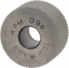 Made in USA - 3/4" Diam, 80° Tooth Angle, Standard (Shape), Form Type High Speed Steel Male Diamond Knurl Wheel - 3/8" Face Width, 1/4" Hole, 96 Diametral Pitch, 30° Helix, Bright Finish, Series KP - Exact Tooling