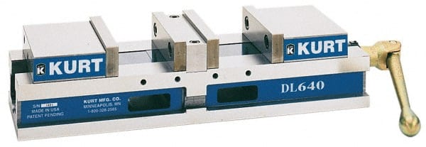 Kurt - 8" Jaw Width, 6" Jaw Opening Capacity, Horizontal Stationary Machine Vise - Manual Operation, 8,997 Lb Capacity, 1 Station, 34-1/4" Long x 5.95" High x 2-13/64" Deep, 2.2" Jaw Height, 80,000 psi Max Clamp Force, Ductile Iron - Exact Tooling