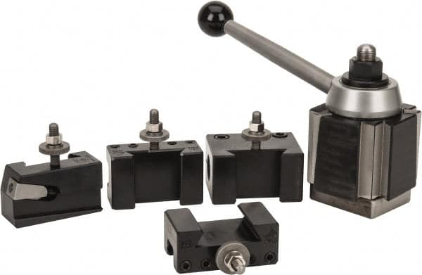 Aloris - Series CXA Tool Post Holder & Set for 13 to 18" Lathe Swing - 5 Piece, Includes Style 1 Turning/Facing Holder, Style 2 Boring/Turning/Facing Holder, Style 4D Heavy-Duty Boring Bar Holder, Style 7 Universal Parting Blade Holder, Tool Post - Exact Tooling