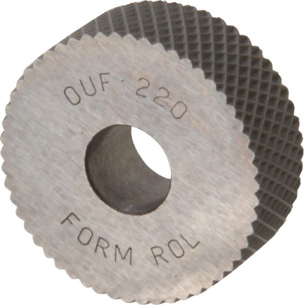 Value Collection - 1" Diam, 90° Tooth Angle, 20 TPI, Standard (Shape), Form Type High Speed Steel Female Diamond Knurl Wheel - 3/8" Face Width, 5/16" Hole, Circular Pitch, 30° Helix, Bright Finish, Series OU - Exact Tooling