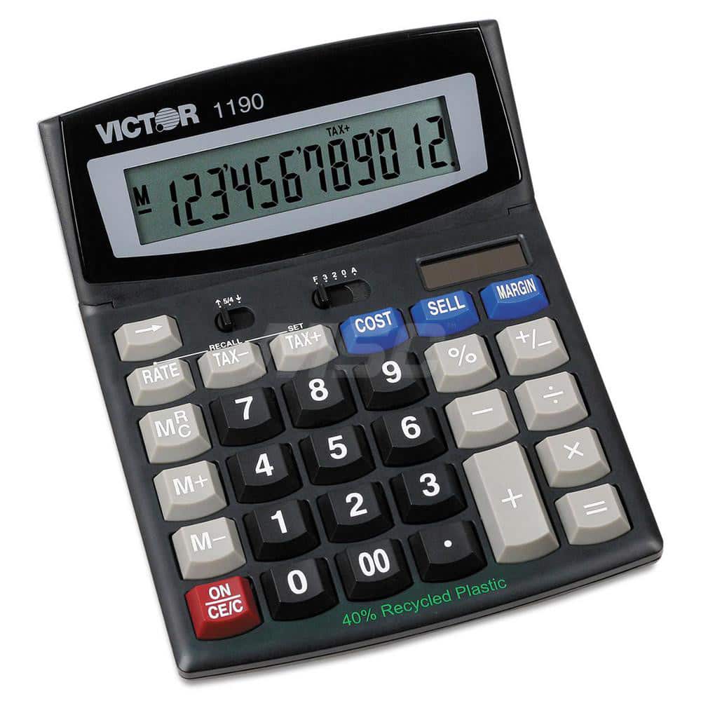 Victor - Calculators; Type: Desktop Calculator ; Type of Power: Solar/Battery ; Display Type: 12-Digit LCD ; Color: Black ; Display Size: 16mm ; Width (Decimal Inch): 5.9000 - Exact Tooling