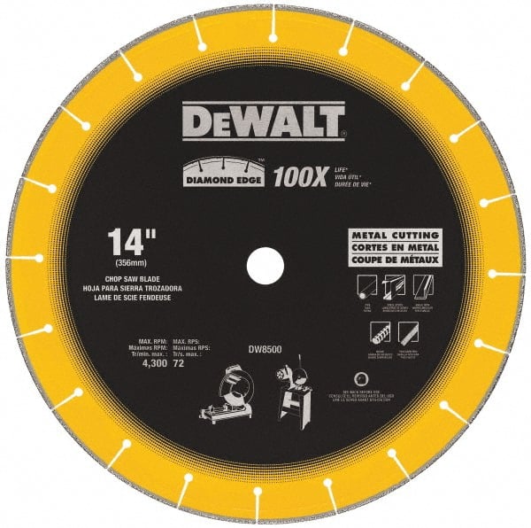 DeWALT - 14" Diam, 1" Arbor Hole Diam, 20 Tooth Wet & Dry Cut Saw Blade - Diamond-Tipped, Standard Round Arbor - Exact Tooling