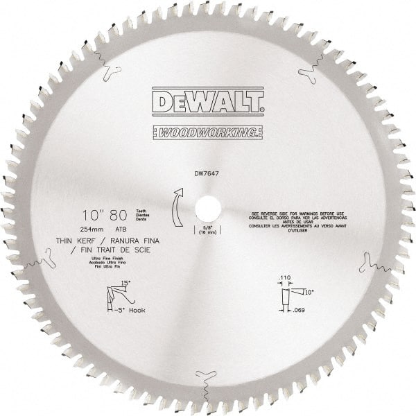 DeWALT - 10" Diam, 5/8" Arbor Hole Diam, 80 Tooth Wet & Dry Cut Saw Blade - Tungsten Carbide-Tipped, Standard Round Arbor - Exact Tooling