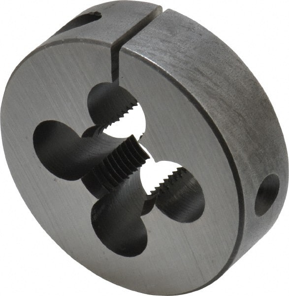 Cle-Line - 5/8-18 UNF Thread, 2" Outside Diam Carbon Steel Round Die - 5/8" Thick, Right Hand Thread, Adjustable - Exact Tooling