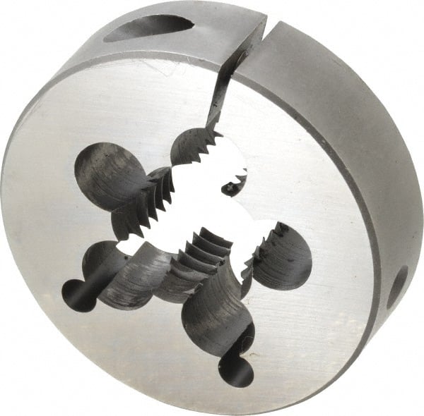Cle-Line - 7/8-9 UNC Thread, 2-1/2" Outside Diam Carbon Steel Round Die - 3/4" Thick, Right Hand Thread, Adjustable - Exact Tooling