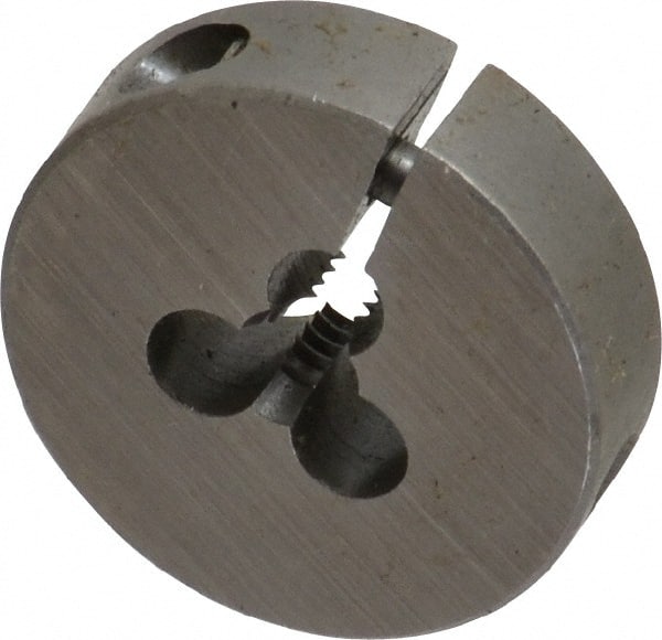 Cle-Line - #6-32 UNC Thread, 13/16" Outside Diam Carbon Steel Round Die - 1/4" Thick, Right Hand Thread, Adjustable - Exact Tooling