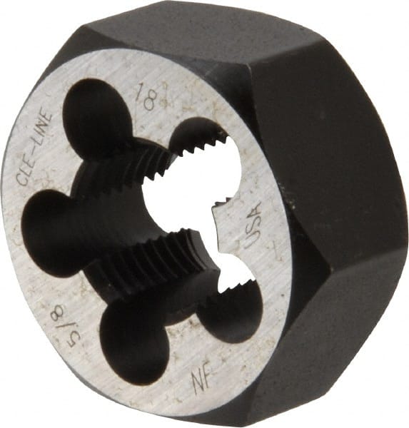 Cle-Line - 5/8-18 UNF Thread, 1-1/4" Hex, Hex Rethreading Die - Carbon Steel, 5/8" Thick, Series 0650 - Exact Tooling