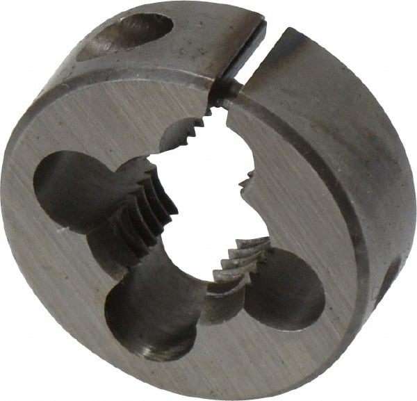 Cle-Line - 7/16-20 UNF Thread, 1" Outside Diam Carbon Steel Round Die - 3/8" Thick, Right Hand Thread, Adjustable - Exact Tooling