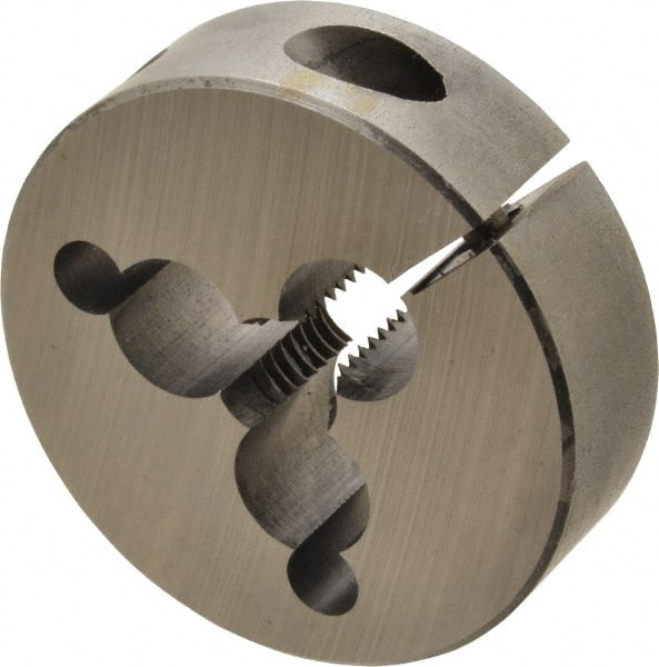 Cle-Line - 3/8-16 UNC Thread, 2" Outside Diam Carbon Steel Round Die - 5/8" Thick, Right Hand Thread, Adjustable - Exact Tooling