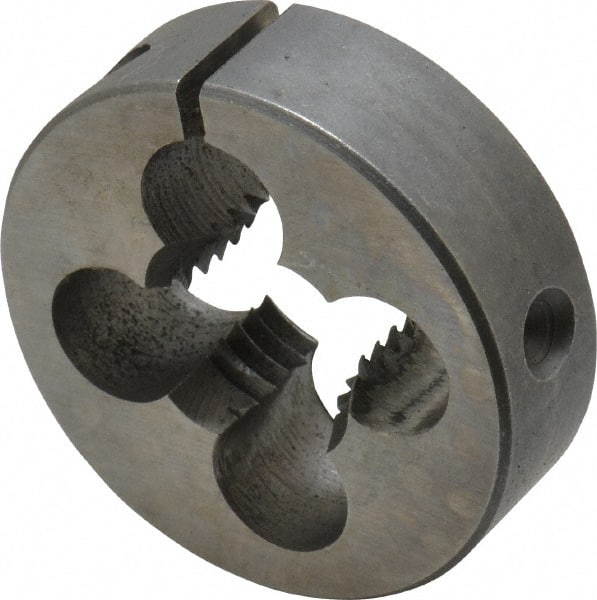 Cle-Line - 3/4-10 UNC Thread, 2" Outside Diam Carbon Steel Round Die - 5/8" Thick, Right Hand Thread, Adjustable - Exact Tooling