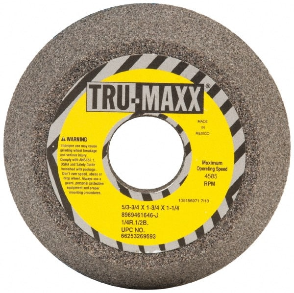 Tru-Maxx - 5" Diam, 1-1/4" Hole Size, 1-3/4" Overall Thickness, 46 Grit, Type 11 Tool & Cutter Grinding Wheel - Coarse Grade, Aluminum Oxide, J Hardness, 4,585 RPM - Exact Tooling