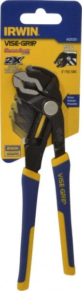 Irwin - 6" OAL, 1" Jaw Length, 10 Position Groove Joint Tongue & Groove Pliers - Broached V-Jaws, ProTouch Handles - Exact Tooling