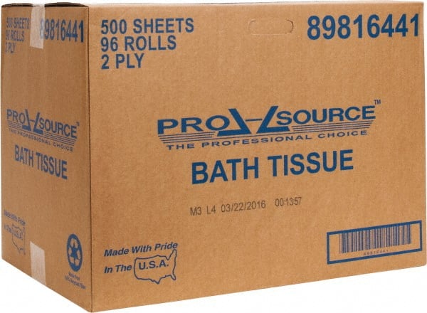 PRO-SOURCE - 150' Roll Length Standard Roll Toilet Tissue - 500 Sheets per Roll, 2 Ply, White, Recycled Fiber - Exact Tooling