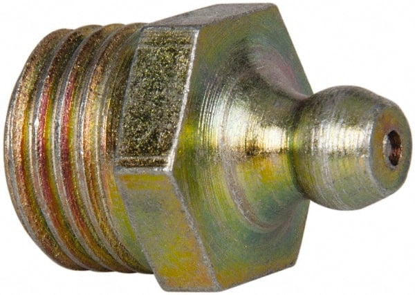 Value Collection - Straight Head Angle, 1/4 NPT Steel Thread-Forming Grease Fitting - 14.29mm Hex - Exact Tooling