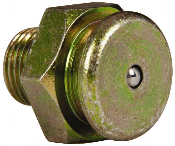Value Collection - Straight Head Angle, 1/8 NPT Steel Button-Head Grease Fitting - 15.88mm Hex - Exact Tooling