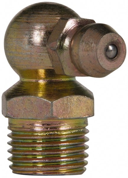 Value Collection - 90° Head Angle, 1/8 NPT Steel Standard Grease Fitting - 11.11mm Hex - Exact Tooling