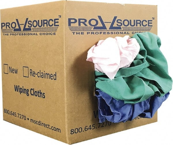 PRO-SOURCE - Reclaimed Poly/Cotton T-Shirt Rags - Assorted Colors, Poly/Cotton, Low Lint, 5 Lbs. at 4 to 6 per Pound, Box - Exact Tooling
