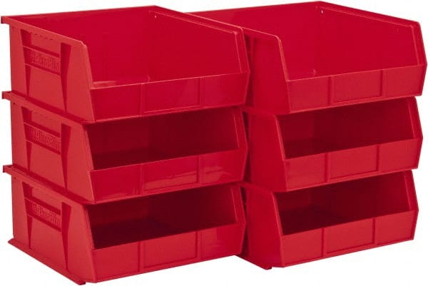 Akro-Mils - 50 Lb. Load Capacity, 10-7/8" Deep, Red Polymer Hopper Stacking Bin - 5" High x 11" Wide x 10-7/8" Long - Exact Tooling