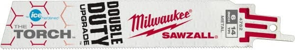 Milwaukee Tool - 6" Long x 1" Thick, Bi-Metal Reciprocating Saw Blade - Straight Profile, 14 TPI, Toothed Edge, Universal Shank - Exact Tooling