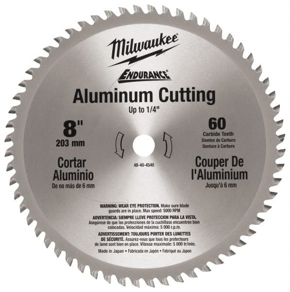 Milwaukee Tool - 8" Diam, 5/8" Arbor Hole Diam, 60 Tooth Wet & Dry Cut Saw Blade - Carbide-Tipped, Burr-Free & Smooth Action, Standard Round Arbor - Exact Tooling