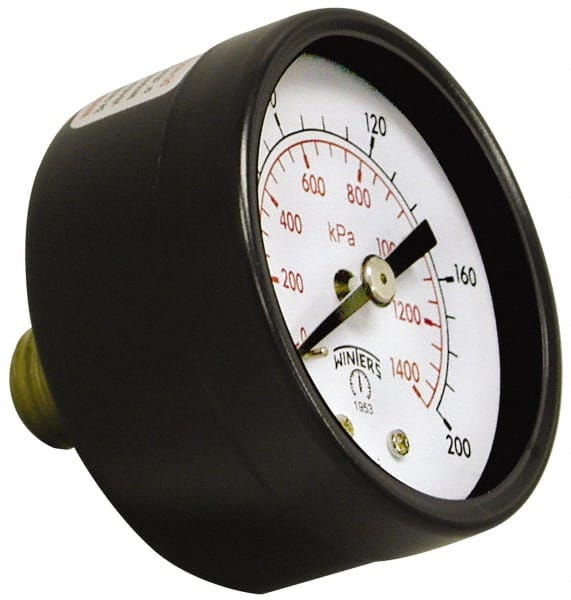 Winters - 2" Dial, 1/4 Thread, 0-200 Scale Range, Pressure Gauge - Center Back Connection Mount, Accurate to 3-2-3% of Scale - Exact Tooling