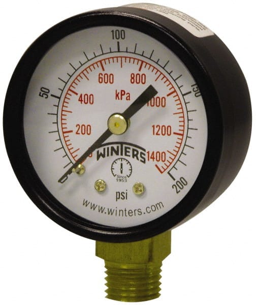 Winters - 2" Dial, 1/4 Thread, 0-160 Scale Range, Pressure Gauge - Lower Connection Mount, Accurate to 3-2-3% of Scale - Exact Tooling