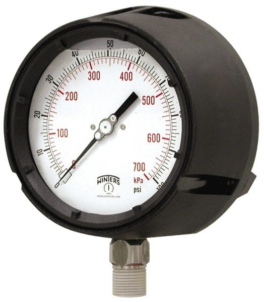 Winters - 4-1/2" Dial, 1/2 Thread, 30-0 Scale Range, Pressure Gauge - Lower Connection Mount, Accurate to 0.5% of Scale - Exact Tooling