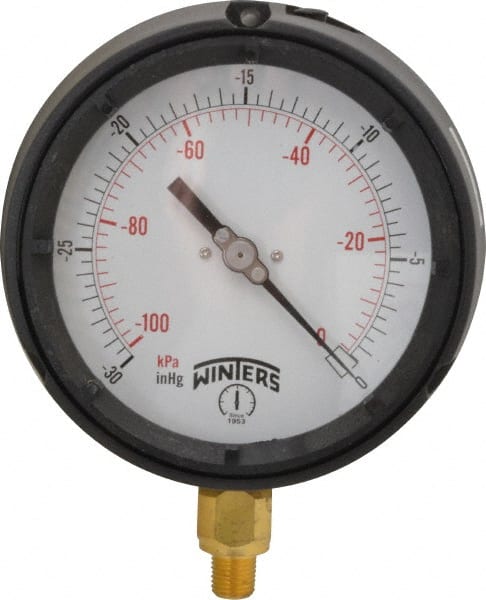 Winters - 4-1/2" Dial, 1/4 Thread, 30-0 Scale Range, Pressure Gauge - Lower Connection Mount, Accurate to 0.5% of Scale - Exact Tooling