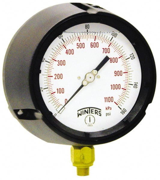 Winters - 4-1/2" Dial, 1/2 Thread, 30-0-30 Scale Range, Pressure Gauge - Lower Connection Mount, Accurate to 0.5% of Scale - Exact Tooling