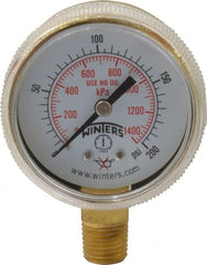 Winters - 1/4 Inch NPT, 3,000 Max psi, Brass Case Cylinder Pressure Gauge - 2 Inch Dial Diameter, 0 to 4000 psi Display Range - Exact Tooling