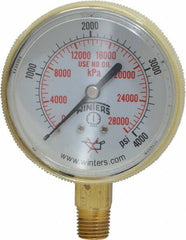 Winters - 1/4 Inch NPT, 3,000 Max psi, Brass Case Cylinder Pressure Gauge - 2-1/2 Inch Dial Diameter, 0 to 4000 psi Display Range - Exact Tooling