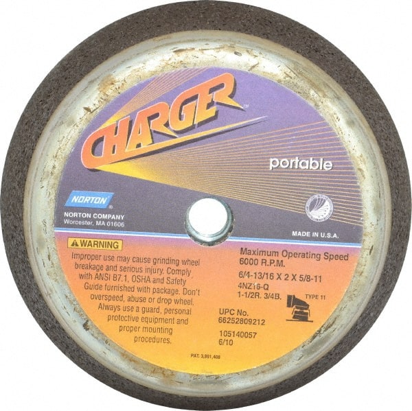 Norton - 6" Diam, 2" Overall Thickness, 16 Grit, Type 11 Tool & Cutter Grinding Wheel - Very Coarse Grade, Zirconia Alumina, Q Hardness, 6,000 RPM - Exact Tooling