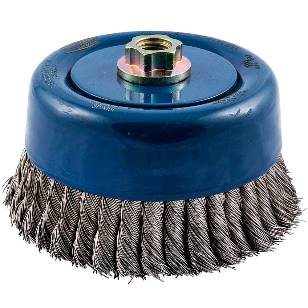 Norton - 6" Diam 5/8-11 Threaded Arbor Stainless Steel Fill Cup Brush - Exact Tooling