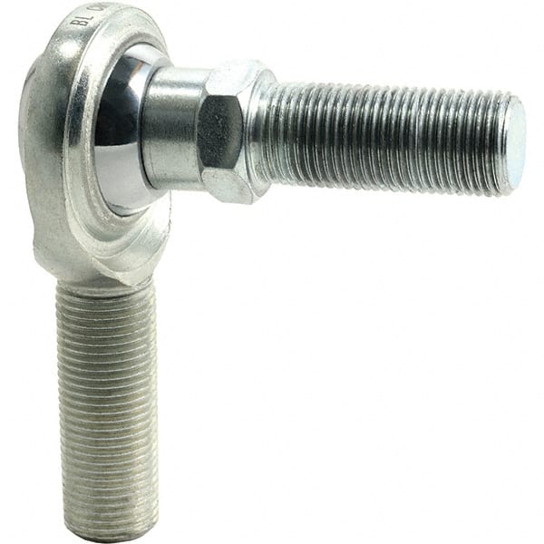 Tritan - 3/8" ID, 5,100 Lb Max Static Cap, Male Spherical Rod End - 3/8-24 RH, 1/2" Shank Diam, 1-1/4" Shank Length, Zinc Plated Carbon Steel with PTFE Lined Chrome Steel Raceway - Exact Tooling