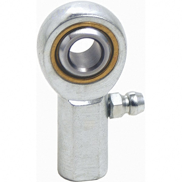 Tritan - 5/8" ID, 3-3/8" Max OD, 7,400 Lb Max Static Cap, Female Spherical Rod End - 5/8-18 UNF RH, 3/4" Shank Diam, 1-3/8" Shank Length, Zinc Plated Carbon Steel with Sintered Oil Impregnated Bronze Raceway - Exact Tooling