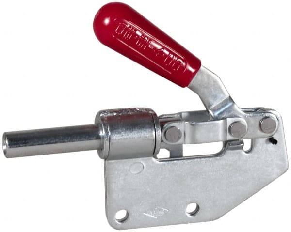 De-Sta-Co - 299 Lb Load Capacity, Straight Base, Carbon Steel, Standard Straight Line Action Clamp - 2 Mounting Holes, 0.27" Mounting Hole Diam, 0.44" Plunger Diam, Straight Handle - Exact Tooling