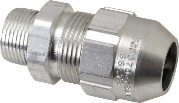 Thomas & Betts - 0.66 to 0.78" Cable Capacity, Class 1, Gas & Vapor Environments, Straight Strain Relief Cord Grip - 3/4 NPT Thread, Aluminum - Exact Tooling