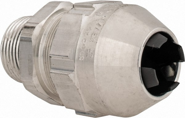 Thomas & Betts - 0.77 to 0.88" Cable Capacity, Class 1, Gas & Vapor Environments, Straight Strain Relief Cord Grip - 1 NPT Thread, Aluminum - Exact Tooling