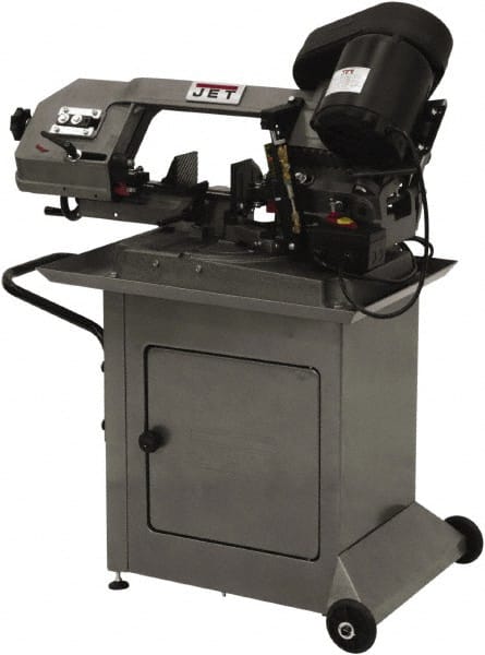 Jet - 5 x 6" Max Capacity, Manual Step Pulley Horizontal Bandsaw - 80, 120 & 200 SFPM Blade Speed, 115/230 Volts, 45 & 60°, 1 Phase - Exact Tooling