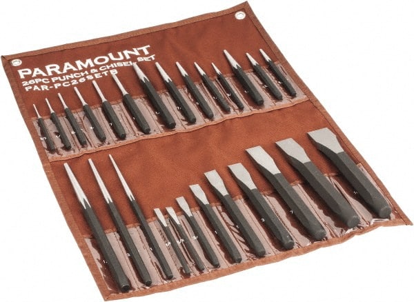 Paramount - 26 Piece Punch & Chisel Set - 1/4 to 1-3/16" Chisel, 3/8 to 1/4" Punch, Hexagon Shank - Exact Tooling