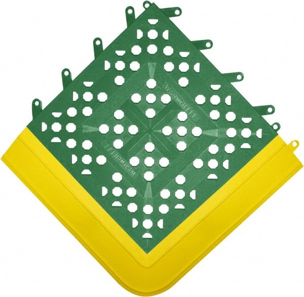 Wearwell - 27" Long x 30" Wide x 27" High x 5/8" Thick, PVC Plumbed Wash Station Emergency Eyewash/Drench Shower Mat - Green Matting, Includes 3" Wide Ramps - Exact Tooling