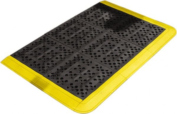 Wearwell - Dry/Wet Environment, Anti-Fatigue Matting - Black & Yellow, Vinyl with Vinyl Base, Beveled - Exact Tooling