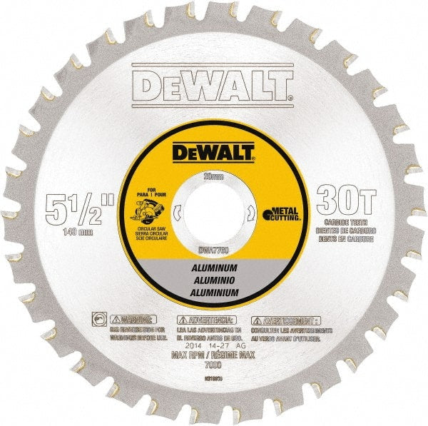 DeWALT - 5-1/2" Diam, 25/32" Arbor Hole Diam, 30 Tooth Wet & Dry Cut Saw Blade - Steel, Crosscutting Action, Standard Round Arbor - Exact Tooling
