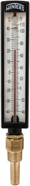 Winters - -40 to 110°F, Industrial Thermometer with Standard Thermowell - 2 Inch Immersion Length, 1.825 Inch Stem Length, 10 Inch Long, 1/2 Inch Thread - Exact Tooling