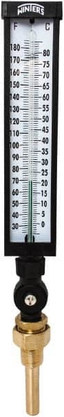 Winters - 30 to 180°F, Industrial Thermometer with Standard Thermowell - 3 Inch Immersion Length, 3-1/2 Inch Stem Length, 17 Inch Long, 3/4 Inch Thread - Exact Tooling