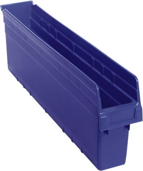 Quantum Storage - 23-5/8" Deep, Blue Polypropylene Hopper Shelf Bin - 8" High x 4-3/8" Wide x 23-5/8" Long - Exact Tooling